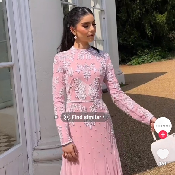 PASTEL PINK PEARL LONG SLEEVE MERMAID DRESS - Picture 5 of 8